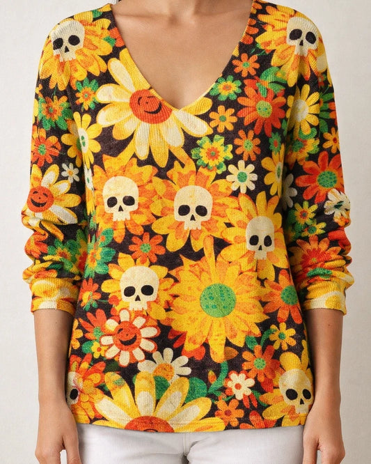 New Drop-Shoulder V-Neck Long-Sleeve Pullover 3D Printed Women's Top Fashion T-shirt | JRSEE:4200f206-27c1-43cb-8450-82272c26167b