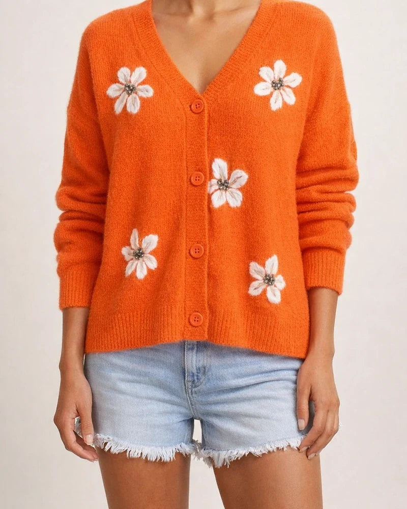 New European and American Ladies Long-sleeved Cardigan Embroidered V-neck Knitted Sweater | JRSEE:fac0680a-c952-4635-bc4d-a7982448a27c