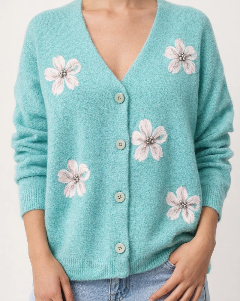 New European and American Ladies Long-sleeved Cardigan Embroidered V-neck Knitted Sweater | JRSEE:81c9590a-1983-4cb2-8d09-499f20f96215
