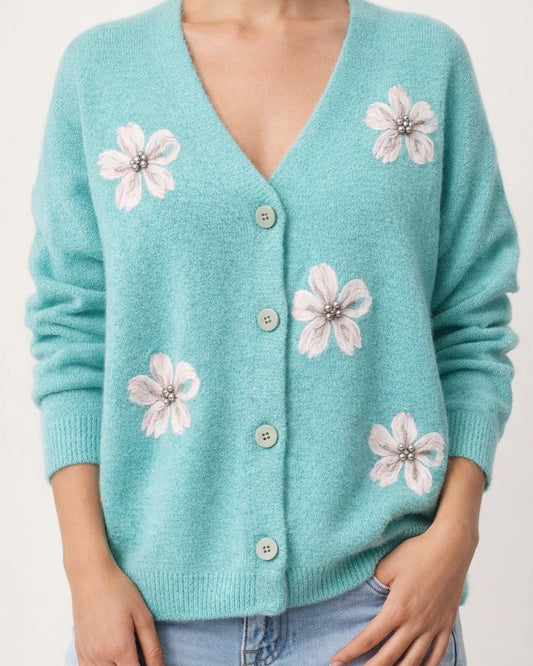 New European and American Ladies Long-sleeved Cardigan Embroidered V-neck Knitted Sweater | JRSEE:81c9590a-1983-4cb2-8d09-499f20f96215