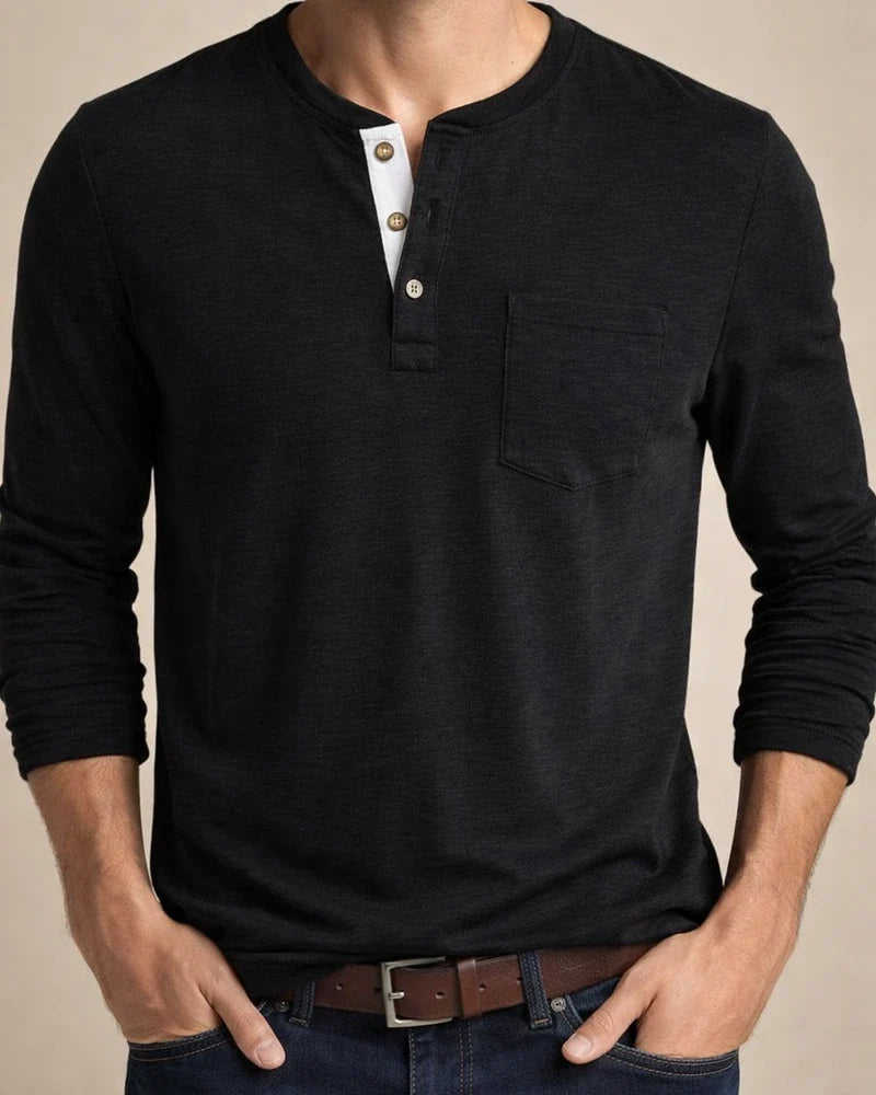 New European and American Men's Long-sleeved Men's T-shirt Solid Color Collarless Round Neck Daily Paragraph Men's Bottoming Shirt | JRSEE:e7507cf4-b161-4ac4-98c5-5b56a46ec697
