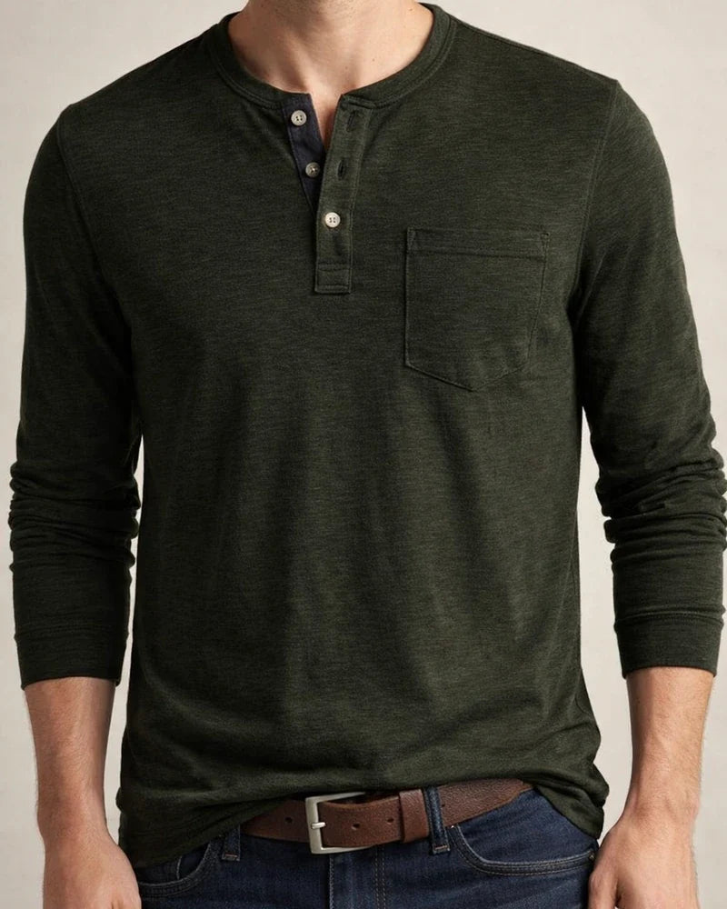 New European and American Men's Long-sleeved Men's T-shirt Solid Color Collarless Round Neck Daily Paragraph Men's Bottoming Shirt | JRSEE:591c0aea-0a99-4d66-8a69-a9d80b8a6cd4