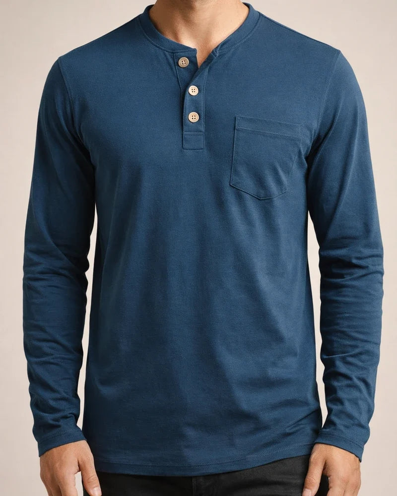 New European and American Men's Long-sleeved Men's T-shirt Solid Color Collarless Round Neck Daily Paragraph Men's Bottoming Shirt | JRSEE:02b021e2-e9cf-4c61-917d-12cdf48e4777