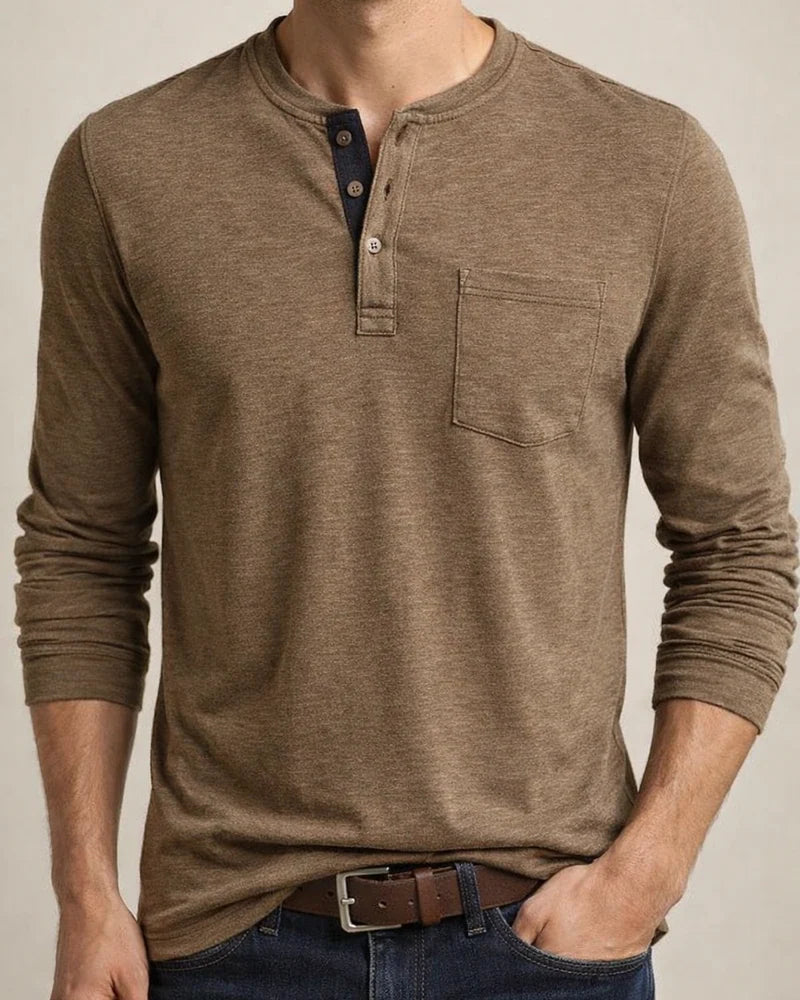 New European and American Men's Long-sleeved Men's T-shirt Solid Color Collarless Round Neck Daily Paragraph Men's Bottoming Shirt | JRSEE:f49986e9-3c1e-4e66-a2cd-e9340d3318a3