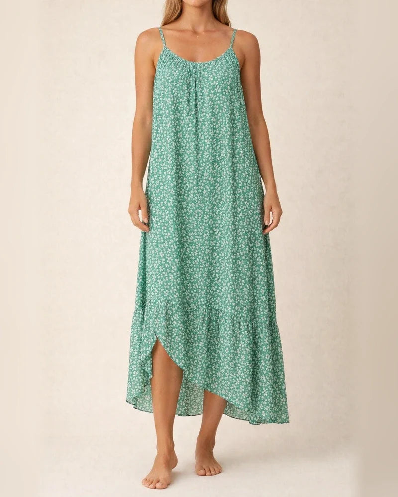 New Explosive U-neck Ruffle Hem Floral Sleeveless Halter Large Size S-5XL Dress Fresh Sweet Style Girls Wind Halter Dress | JRSEE:4f3edd45-722f-4745-a685-2fcc35a15793