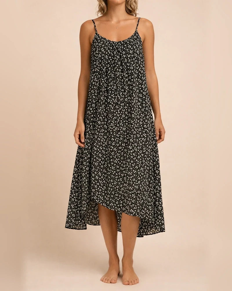 New Explosive U-neck Ruffle Hem Floral Sleeveless Halter Large Size S-5XL Dress Fresh Sweet Style Girls Wind Halter Dress | JRSEE:efcbb564-451a-4dac-be2d-a2adc0a9c550