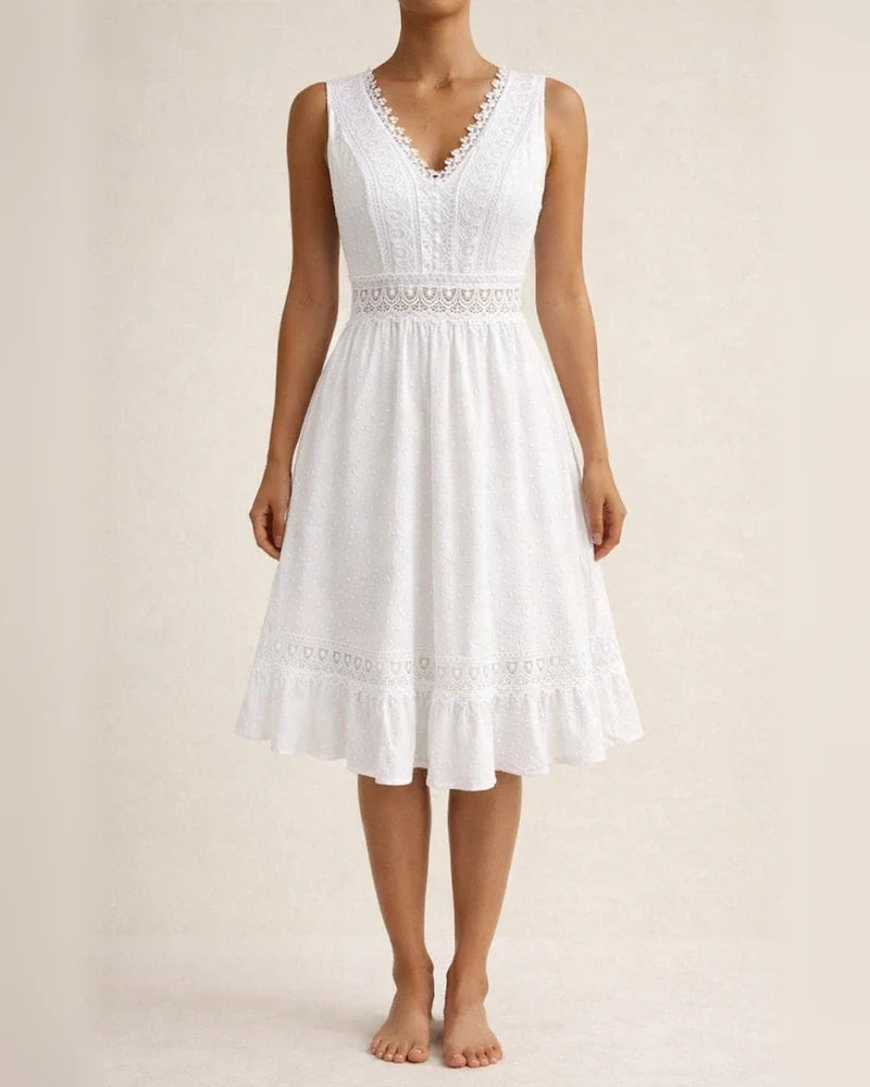 New Explosive Version of Lace Splicing Pleated V-neck Sexy Backless Solid Color Sleeveless A-line Dress Dress | JRSEE:d7446f0a-d9b4-40a8-a8bf-63912c5b1953