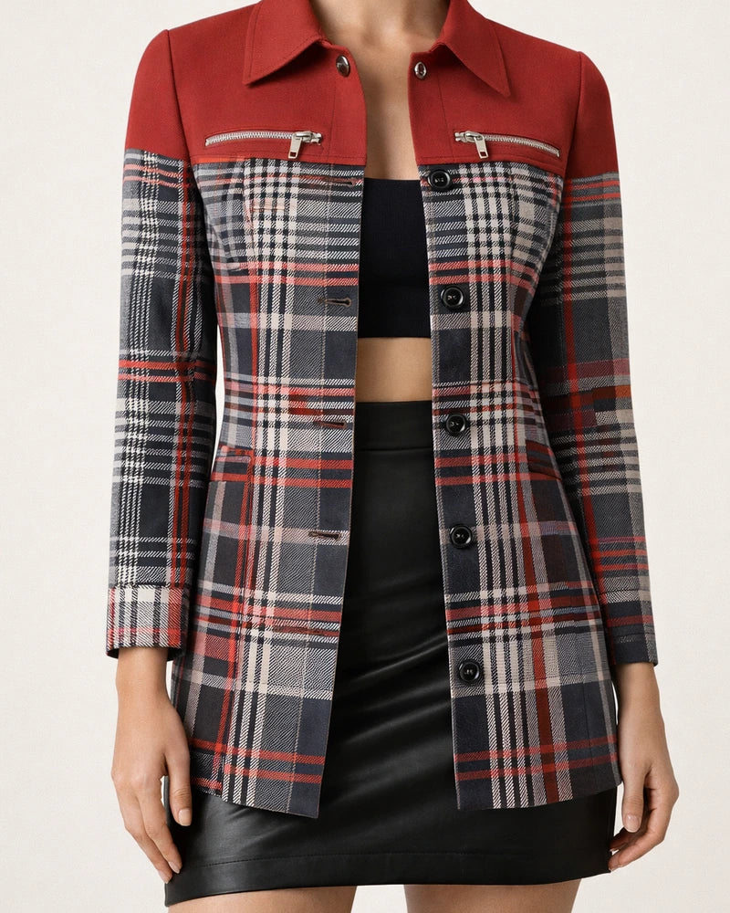 New Fall and Winter New Long-sleeved Single-breasted Geometric Pattern Print Lapel Straight Small Jacket | JRSEE:9c7ea1fd-28b2-4378-b9e8-2c1b7e564360