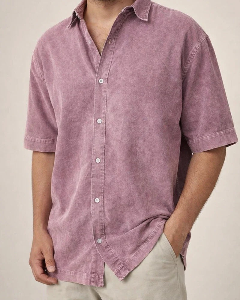 New Fall Men’s Retro Casual Notched-Collar Solid-Color Short-Sleeve Shirt | JRSEE:13907ffc-b7f4-46bf-81d2-187264a34898