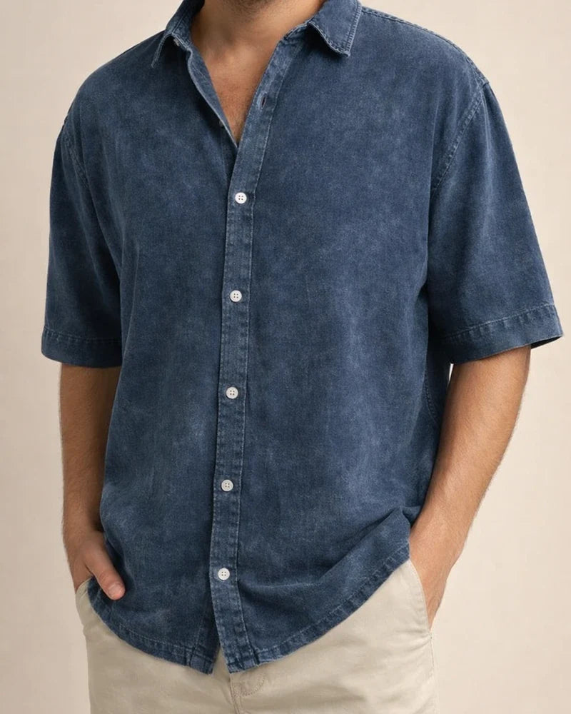 New Fall Men’s Retro Casual Notched-Collar Solid-Color Short-Sleeve Shirt | JRSEE:eaa53211-ee1e-46df-a6cb-76cddffc6540