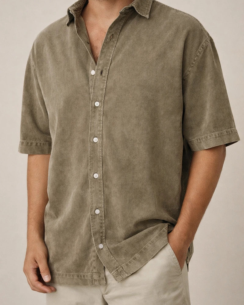 New Fall Men’s Retro Casual Notched-Collar Solid-Color Short-Sleeve Shirt | JRSEE:a1f10910-c03b-4fac-b8d8-32d81815ed13