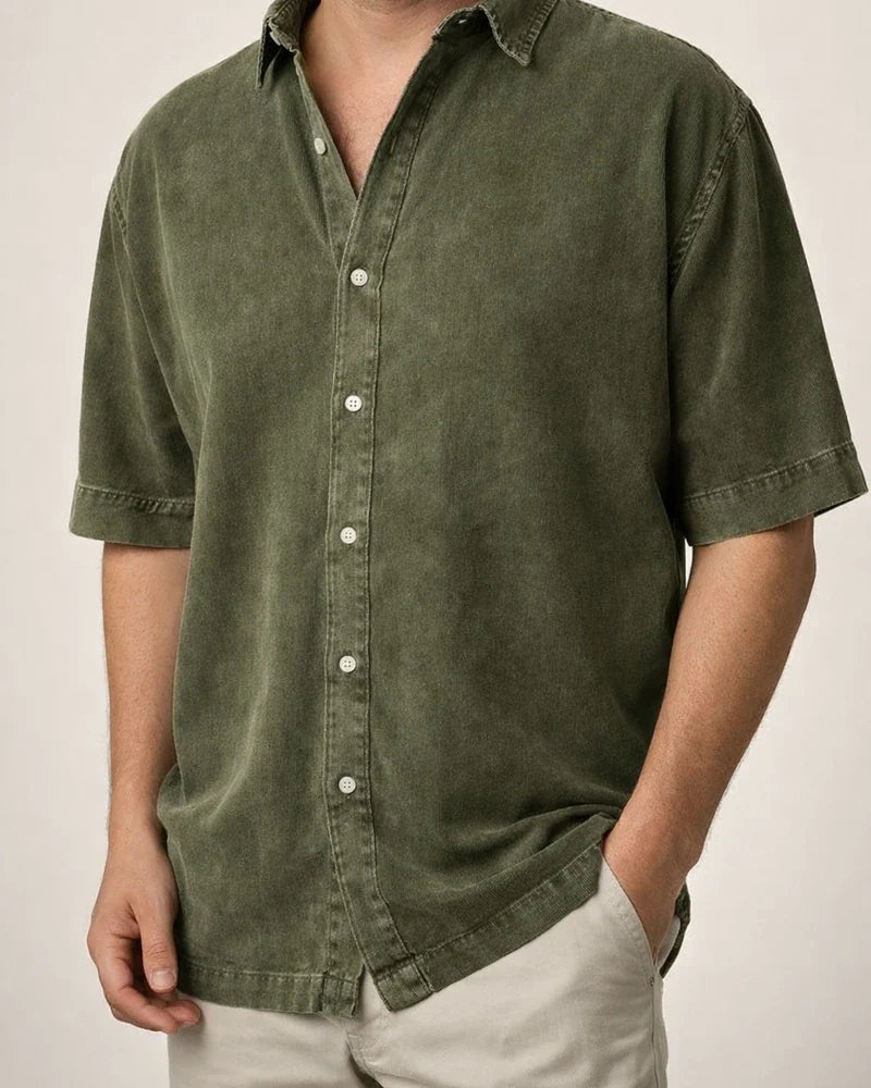 New Fall Men’s Retro Casual Notched-Collar Solid-Color Short-Sleeve Shirt | JRSEE:c7228ec0-f42b-424a-814a-3457c5d48ab9