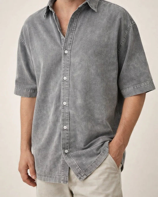New Fall Men’s Retro Casual Notched-Collar Solid-Color Short-Sleeve Shirt | JRSEE:98d12dec-b0c5-493e-8f25-cca02d581bb1
