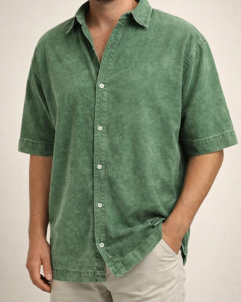 New Fall Men’s Retro Casual Notched-Collar Solid-Color Short-Sleeve Shirt | JRSEE:ebb5a607-46de-47ac-ba13-1204238492b1