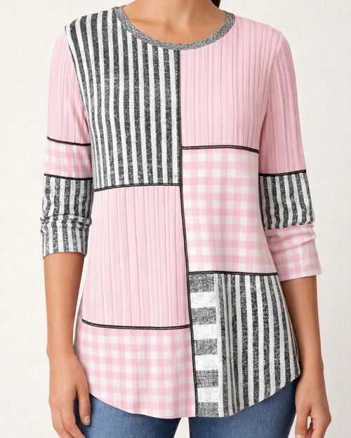 New Fall Winter Long-Sleeve Round-Neck Retro Checkered Houndstooth Print T-Shirt | JRSEE:f8ce217e-77df-4d52-bfae-fbacb3814452