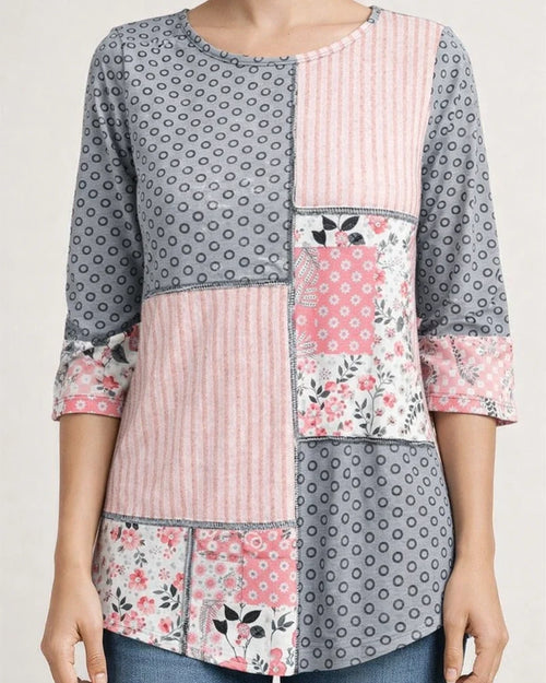 New Fall Winter Long-Sleeve Round-Neck Retro Checkered Houndstooth Print T-Shirt | JRSEE:bc44bc2d-3bd4-4f3c-9cb3-a9041f3e84e2