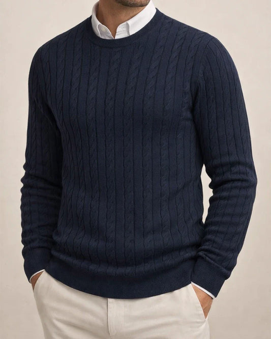 New Fall/Winter Men's Crew Neck Knit Sweater - Long Sleeve Cable-Knit Solid Color Base Layer | JRSEE:f8e028f0-6bfb-4bf6-915d-2539a02ff982