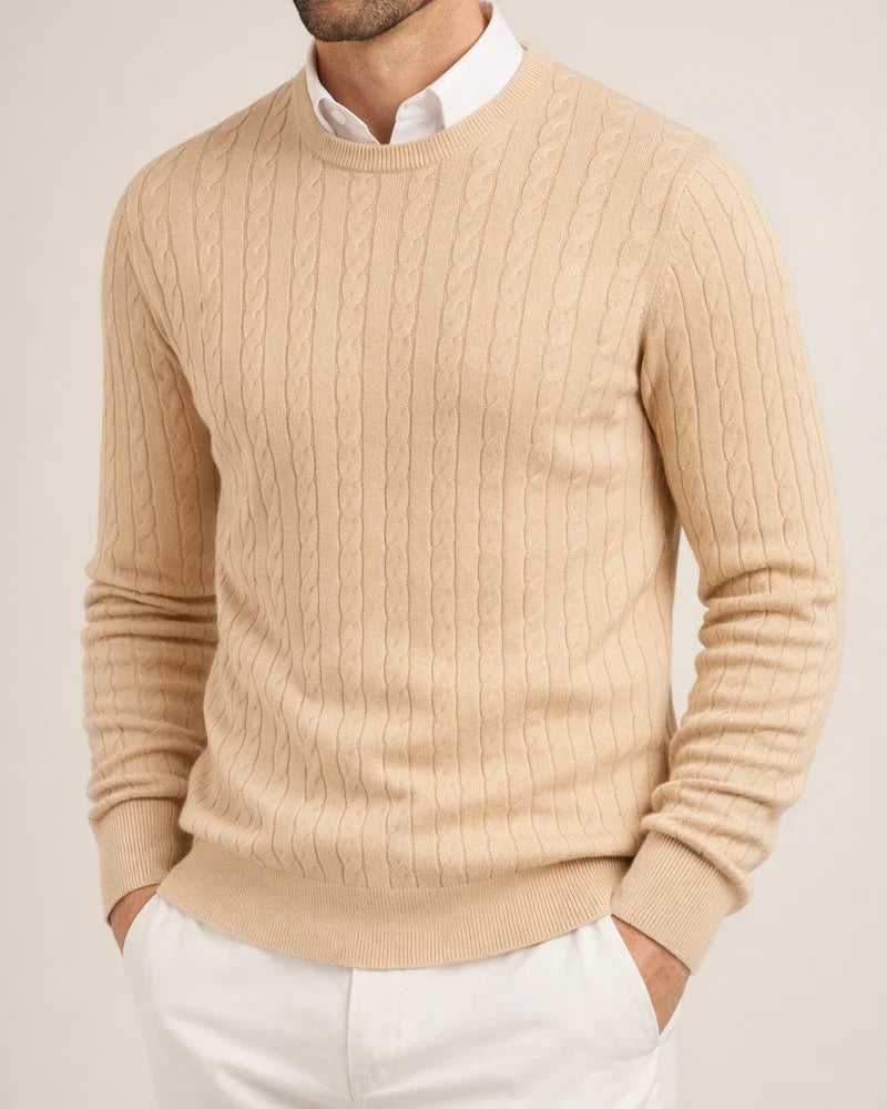 New Fall/Winter Men's Crew Neck Knit Sweater - Long Sleeve Cable-Knit Solid Color Base Layer | JRSEE:e0cffab6-8bd0-4eb7-aa8f-392397b63695