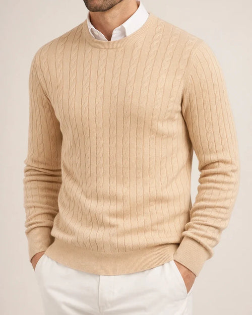 New Fall/Winter Men's Crew Neck Knit Sweater - Long Sleeve Cable-Knit Solid Color Base Layer | JRSEE:e0cffab6-8bd0-4eb7-aa8f-392397b63695