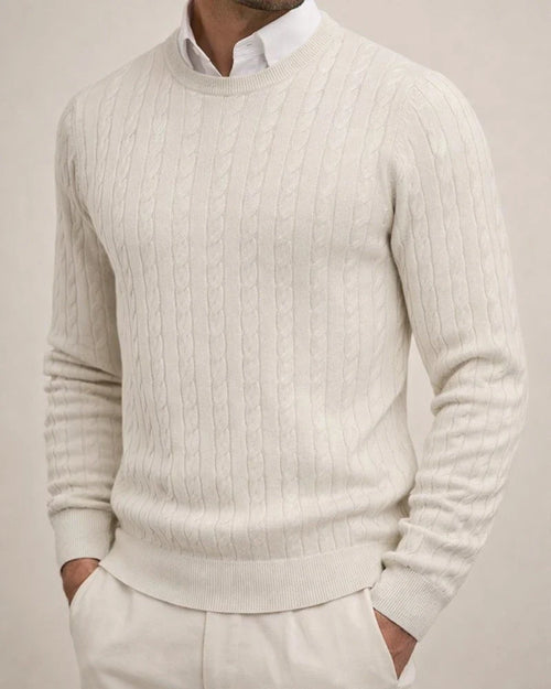 New Fall/Winter Men's Crew Neck Knit Sweater - Long Sleeve Cable-Knit Solid Color Base Layer | JRSEE:344c530b-d5aa-4fe4-96c7-49a36dd4ce76