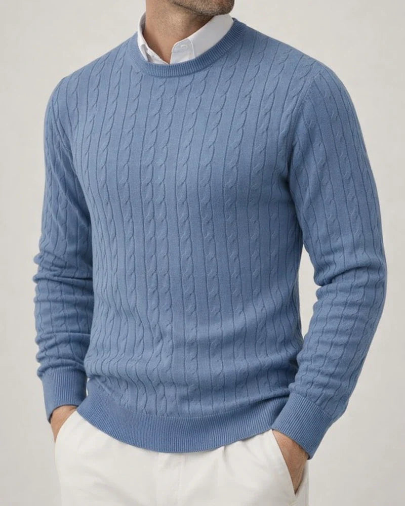New Fall/Winter Men's Crew Neck Knit Sweater - Long Sleeve Cable-Knit Solid Color Base Layer | JRSEE:a19b2999-e628-4d88-a9f7-467e8f71481f