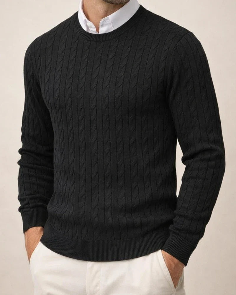 New Fall/Winter Men's Crew Neck Knit Sweater - Long Sleeve Cable-Knit Solid Color Base Layer | JRSEE:7f49e4d9-4a5b-4ff0-b0fb-c0461014e345