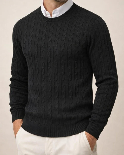 New Fall/Winter Men's Crew Neck Knit Sweater - Long Sleeve Cable-Knit Solid Color Base Layer | JRSEE:7f49e4d9-4a5b-4ff0-b0fb-c0461014e345