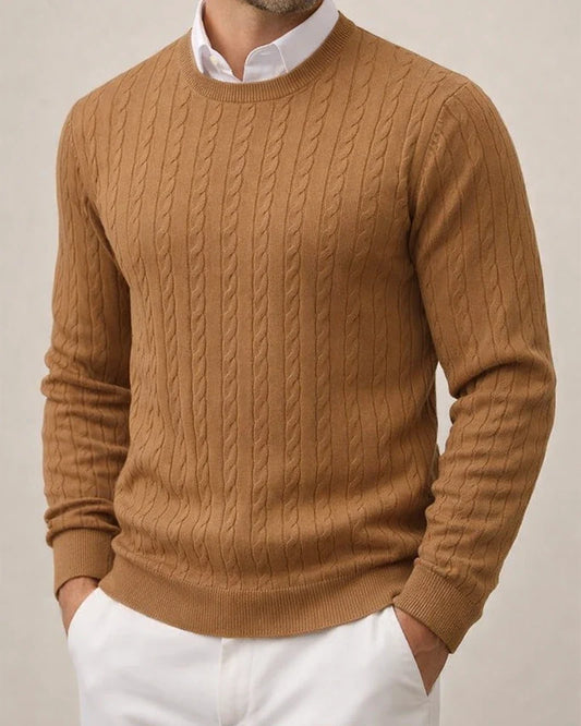 New Fall/Winter Men's Crew Neck Knit Sweater - Long Sleeve Cable-Knit Solid Color Base Layer | JRSEE:173907ea-ceaa-44fd-b538-159dd32e27c8