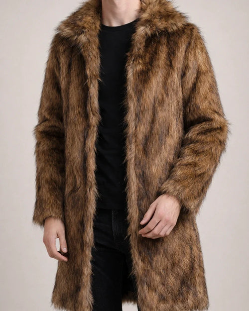 New Fall/Winter Men's Square Collar Faux Fur Long Fashion Coat | JRSEE:81c1ae9d-6d0d-4156-a004-b9ae87754347