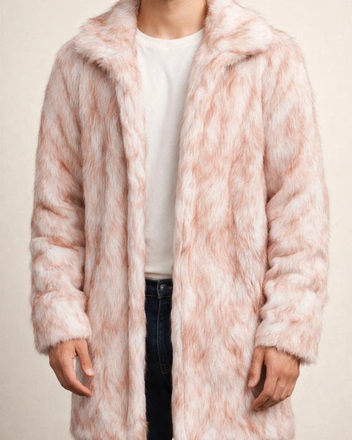 New Fall/Winter Men's Square Collar Faux Fur Long Fashion Coat | JRSEE:608c667f-5e58-41aa-bce3-94104dbd988c