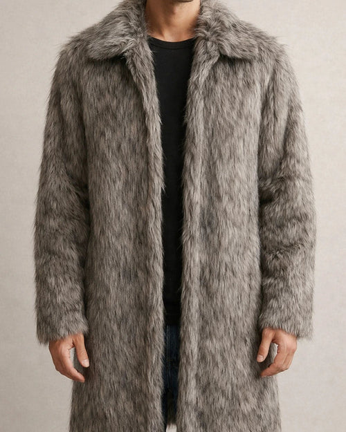 New Fall/Winter Men's Square Collar Faux Fur Long Fashion Coat | JRSEE:5b216658-dfab-4573-a6dd-757db2125b59