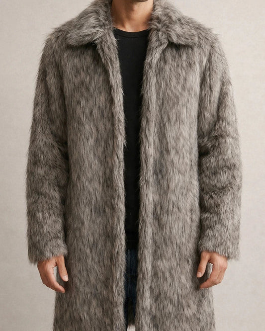 New Fall/Winter Men's Square Collar Faux Fur Long Fashion Coat | JRSEE:5b216658-dfab-4573-a6dd-757db2125b59