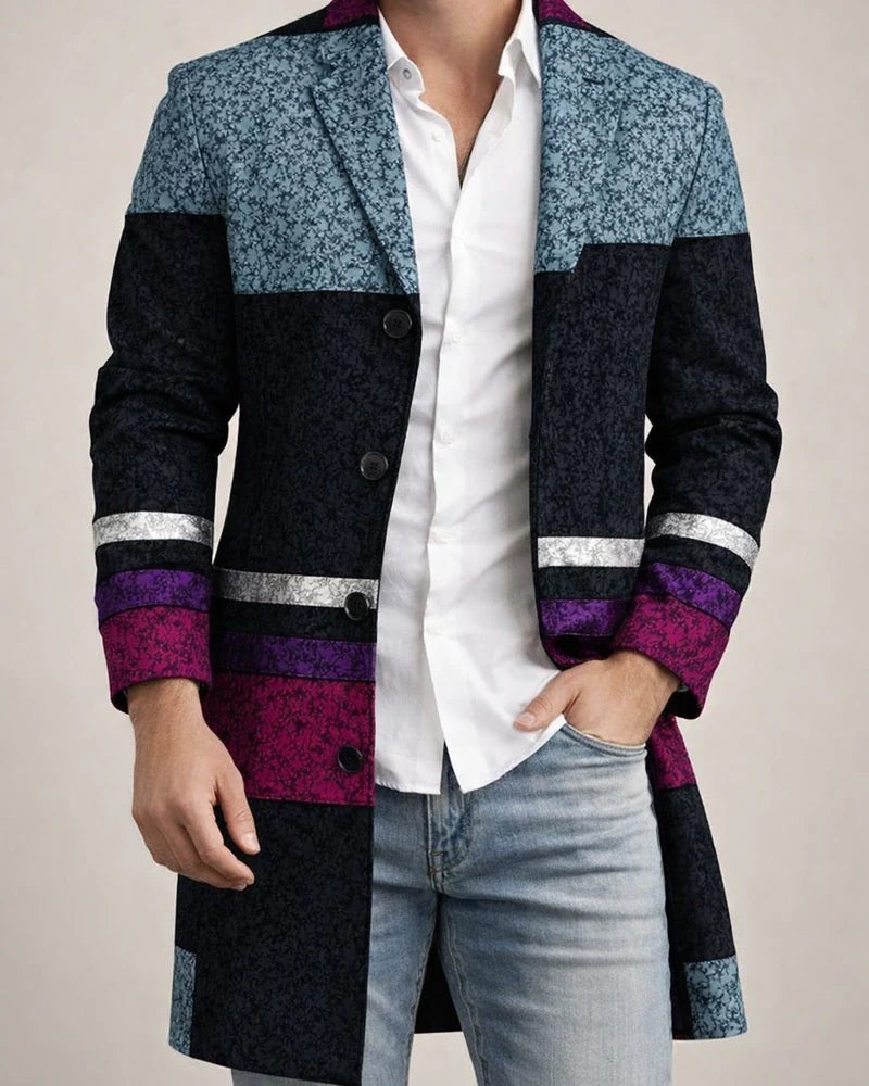 New Fall/Winter Men's Woolen Stand Collar Mid-Length Casual Tweed Printed Coat | JRSEE:d9cbae88-ac50-4ccb-ae87-e20712a157b9