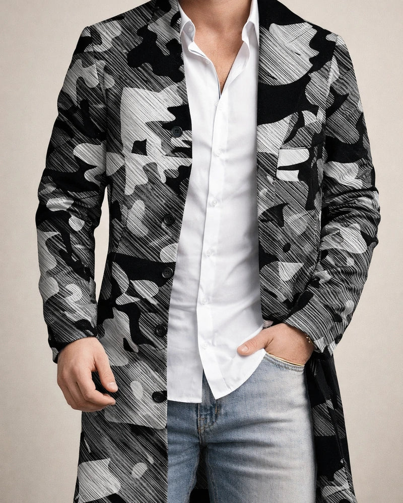 New Fall/Winter Men's Woolen Stand Collar Mid-Length Casual Tweed Printed Coat | JRSEE:bfd1af7d-3ac7-418a-850c-3cfa4c09a5aa