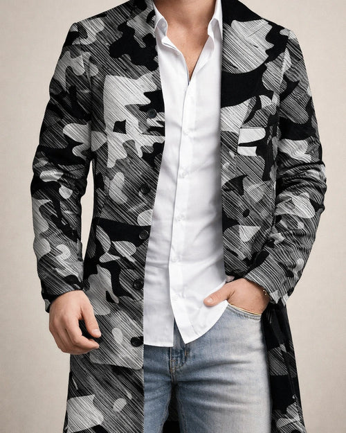 New Fall/Winter Men's Woolen Stand Collar Mid-Length Casual Tweed Printed Coat | JRSEE:bfd1af7d-3ac7-418a-850c-3cfa4c09a5aa