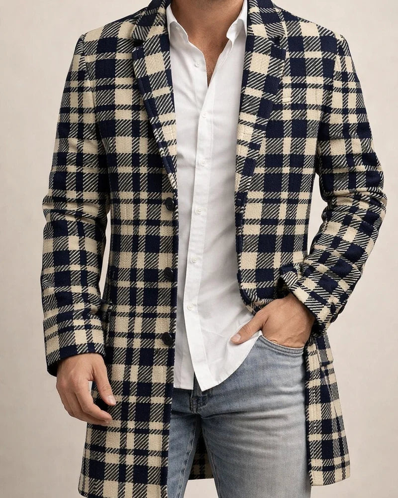 New Fall/Winter Men's Woolen Stand Collar Mid-Length Casual Tweed Printed Coat | JRSEE:8ce1989f-8c65-4bd6-931b-264a064c5aff