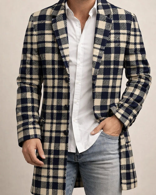 New Fall/Winter Men's Woolen Stand Collar Mid-Length Casual Tweed Printed Coat | JRSEE:8ce1989f-8c65-4bd6-931b-264a064c5aff