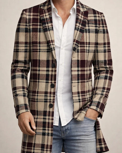 New Fall/Winter Men's Woolen Stand Collar Mid-Length Casual Tweed Printed Coat | JRSEE:ebb48c0d-f98d-475e-9b28-4b3f2347101c