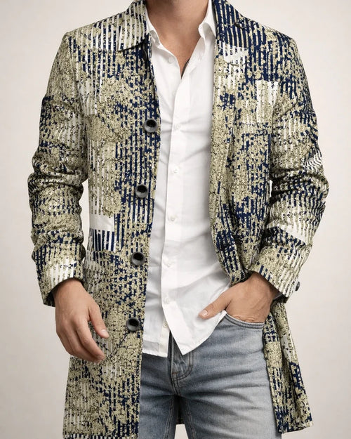 New Fall/Winter Men's Woolen Stand Collar Mid-Length Casual Tweed Printed Coat | JRSEE:6ee5a5c4-e3cc-4c8e-9558-957cd835d4cf