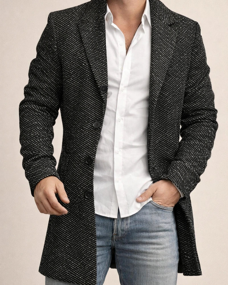 New Fall/Winter Men's Woolen Stand Collar Mid-Length Casual Tweed Printed Coat | JRSEE:4fe04d16-a3b0-4e59-9fa6-f732dc4032f9