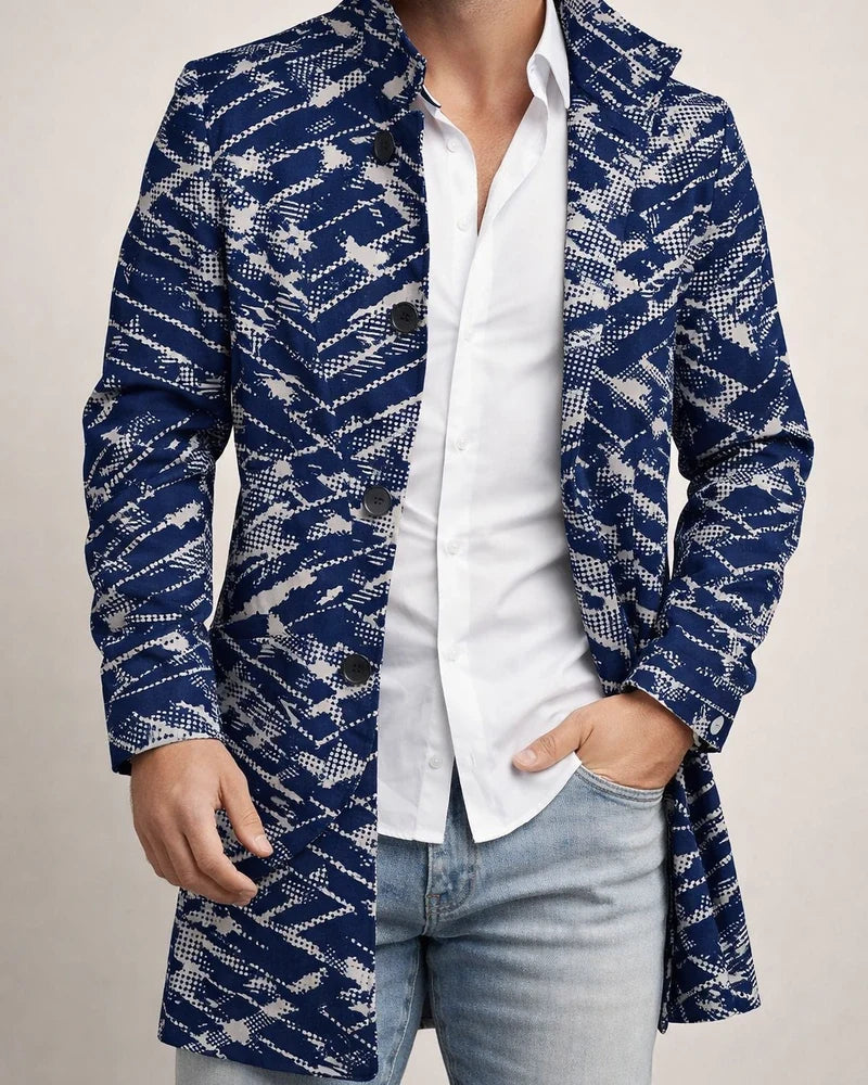 New Fall/Winter Men's Woolen Stand Collar Mid-Length Casual Tweed Printed Coat | JRSEE:650fda9f-d5de-4867-8bae-764510edd6bd
