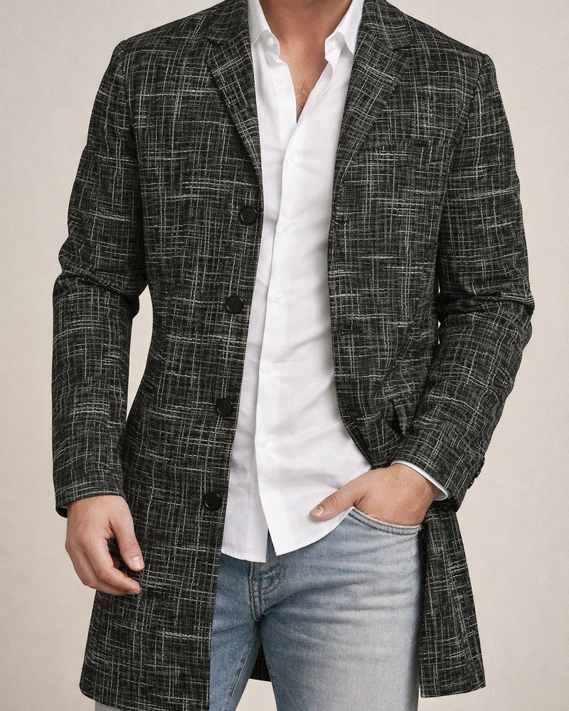 New Fall/Winter Men's Woolen Stand Collar Mid-Length Casual Tweed Printed Coat | JRSEE:0e2d2e41-e7ac-453b-a85f-15f182e37fcd