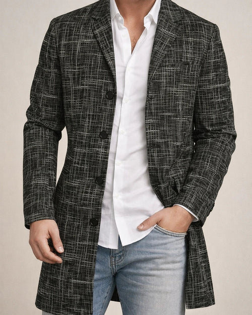 New Fall/Winter Men's Woolen Stand Collar Mid-Length Casual Tweed Printed Coat | JRSEE:0e2d2e41-e7ac-453b-a85f-15f182e37fcd