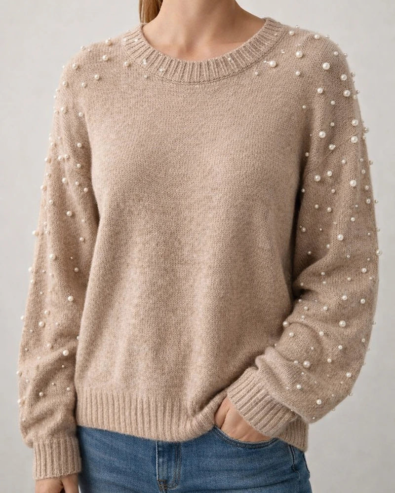 New Fall/Winter Plus Size Loose-Fit Long-Sleeve Beaded Crew Neck Women's Sweater | JRSEE:f8cb25ec-79fb-429f-bc9c-d9c7d8debfec