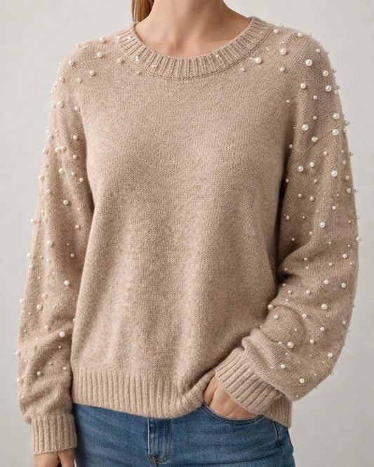 New Fall/Winter Plus Size Loose-Fit Long-Sleeve Beaded Crew Neck Women's Sweater | JRSEE:f8cb25ec-79fb-429f-bc9c-d9c7d8debfec