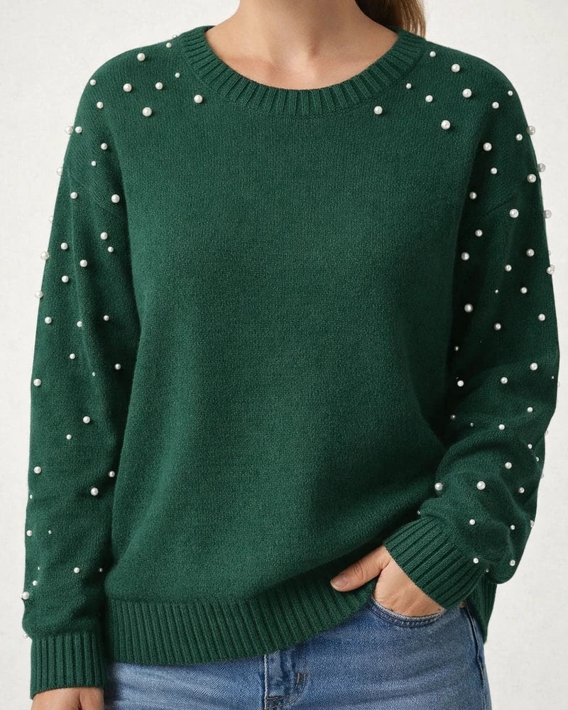 New Fall/Winter Plus Size Loose-Fit Long-Sleeve Beaded Crew Neck Women's Sweater | JRSEE:07e1c554-63f9-4ffa-be36-cc932ca1a9df