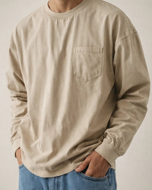 New Large Size Shirts Men's Loose Trend of Long-sleeved Solid-color T-shirt | JRSEE:9ce29bbc-8b1c-4a4d-b3f9-384f2c28c6ae