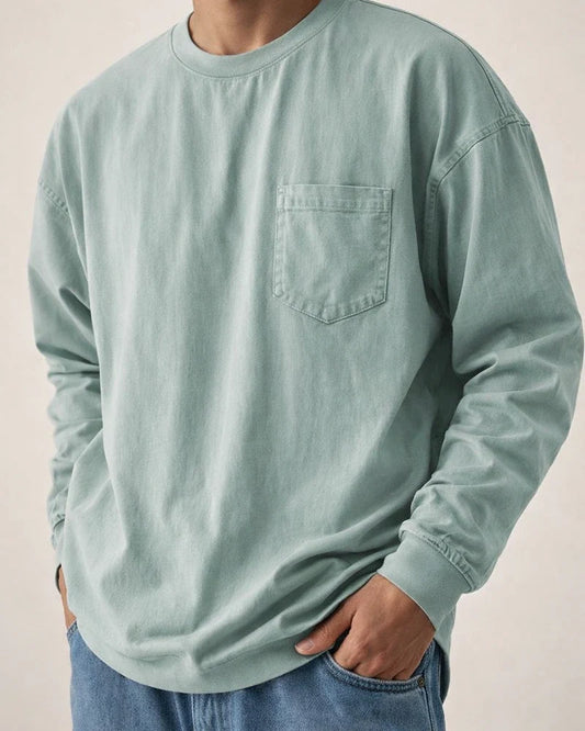 New Large Size Shirts Men's Loose Trend of Long-sleeved Solid-color T-shirt | JRSEE:25f89bc3-2a60-4213-bee6-a37d64dd90ab