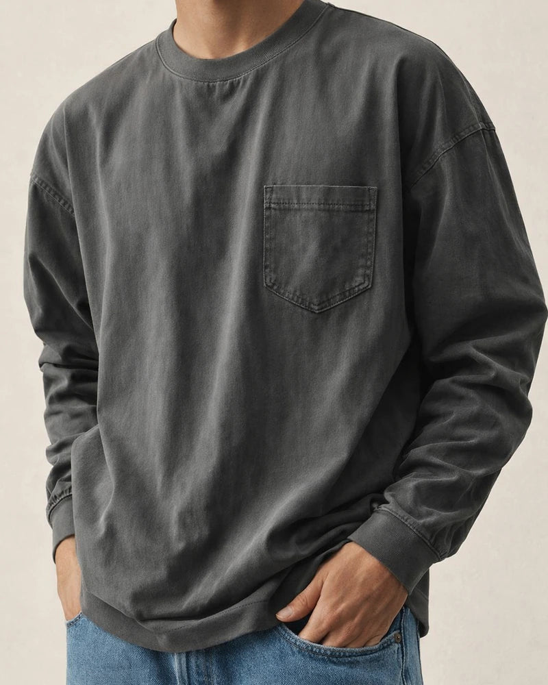 New Large Size Shirts Men's Loose Trend of Long-sleeved Solid-color T-shirt | JRSEE:4d97f34e-4e68-4135-af15-4a9fdfcc1356