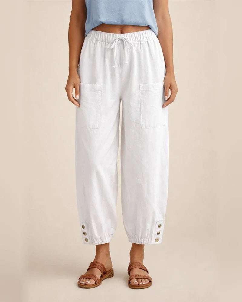 New Loose Type Comfortable Casual Mid-waist Button Cotton Linen Pants Nine-quarter Pants Wide Leg Women's Pants S,M,L,XL,XXL,3XL,4XL,5XL | JRSEE:ee023ae2-2317-4a3e-b2ed-691f30e23f8e